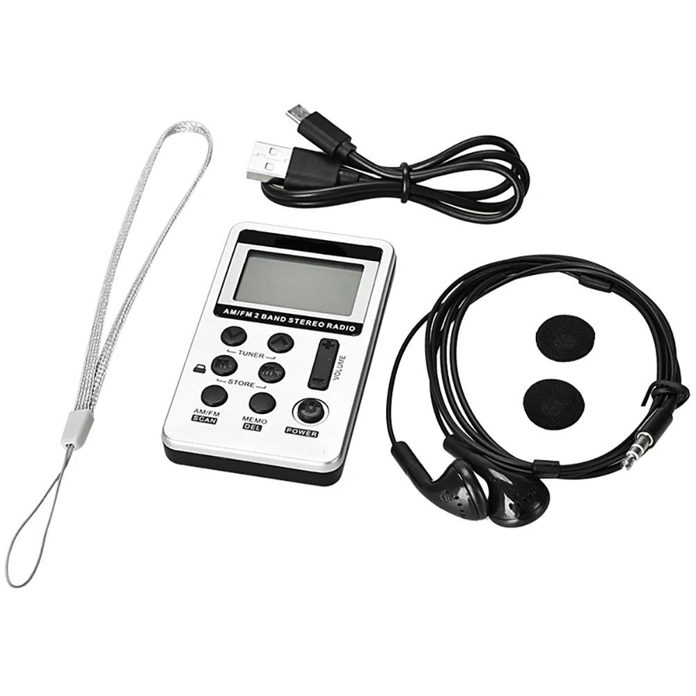 Карманное радио AM FM с ЖК дисплеем портативное цифровое мини стерео со шнурком для