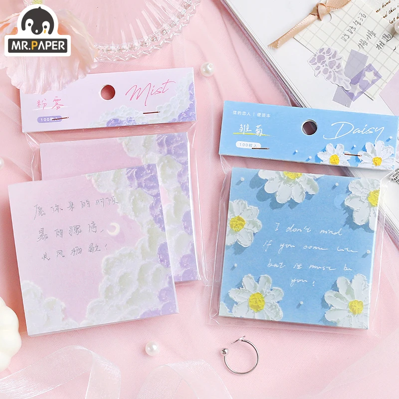 

6 Designs 100 Pcs/book Ins Style Four-time Painting Series Memo Pads Creative Hand Account DIY Decoration Material Loose Leaf