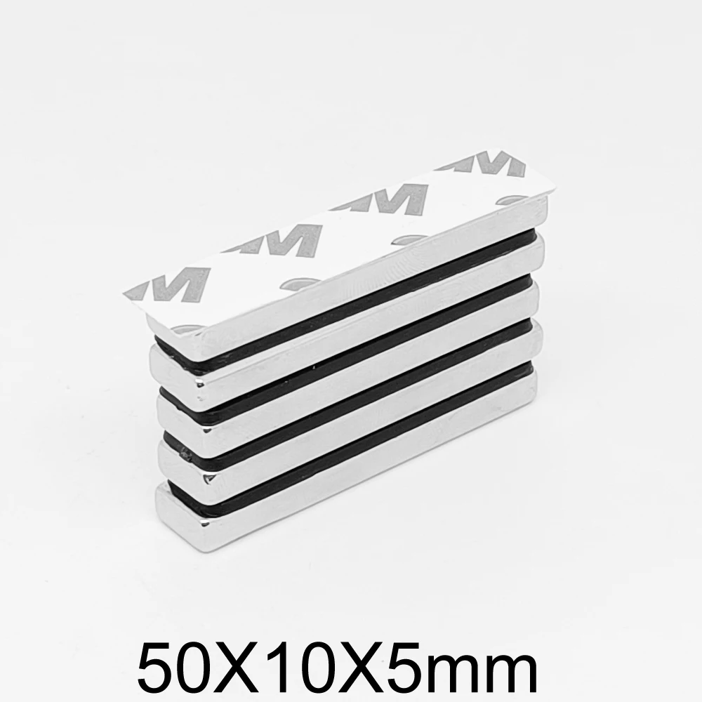 

1/2/5/10/15/20PCS 50x10x5mm Thick Block Rare Earth Magnet With 3M Double-Sided Adhesive Tape 50*10*5 Neodymium Magnets 50x10x5