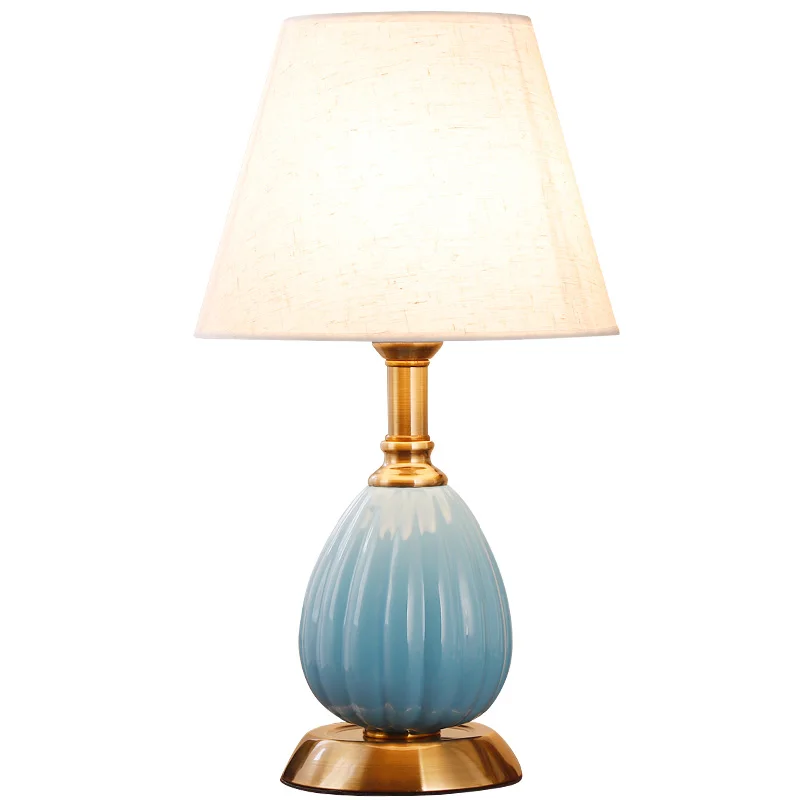 Синяя Керамическая Настольная лампа для спальни американский стиль простой