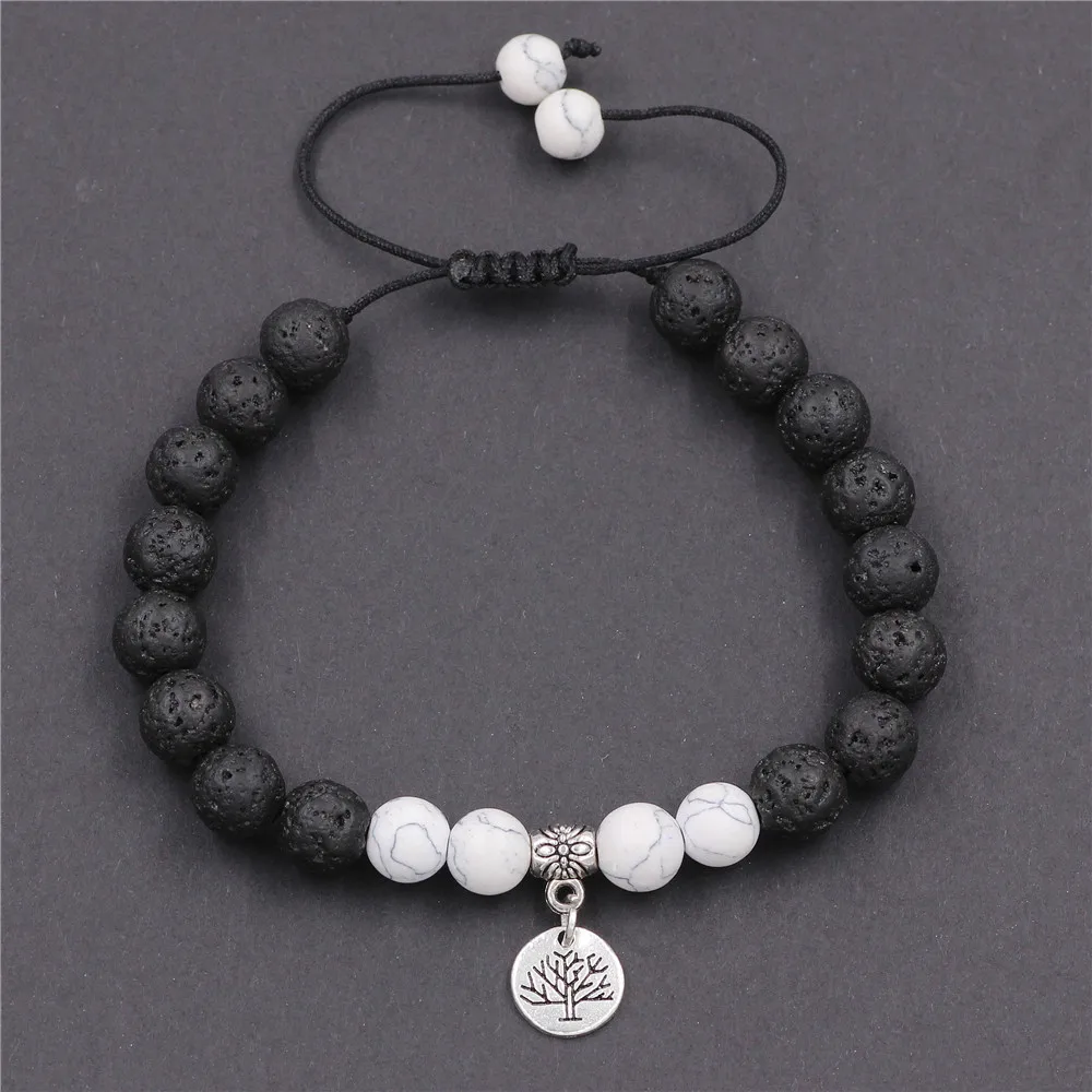 DGW Лава исцеляющий камень браслет 8 мм лотос Шарм Бусины В Стиле Йоги масло