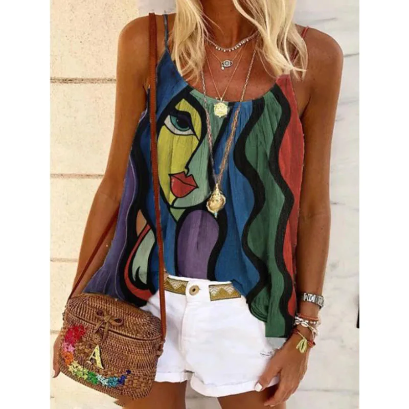 

Summer Loose Fashion Tie-dye Printing Camisole V-neck Sleeveless Stitching Personalized Vest Women's Fashion Plus Size Clothing