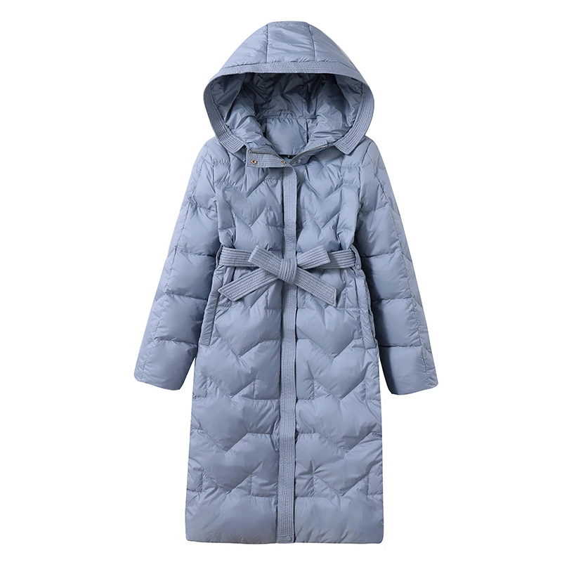 

Однотонная женская верхняя одежда с длинным рукавом, зимняя, длинная, свободная, толстая, на белом утином пуху, парка с капюшоном