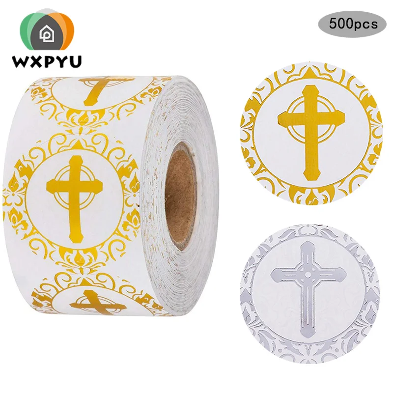 500 шт золотой фольги Крест Наклейки ИИСУС Религиозная молитва христианские