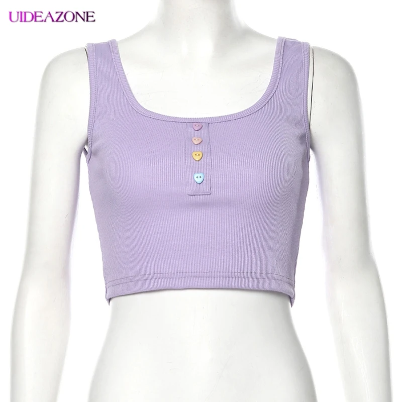 Фиолетовый цвет женский короткий топ без рукавов с u образным вырезом конфетного