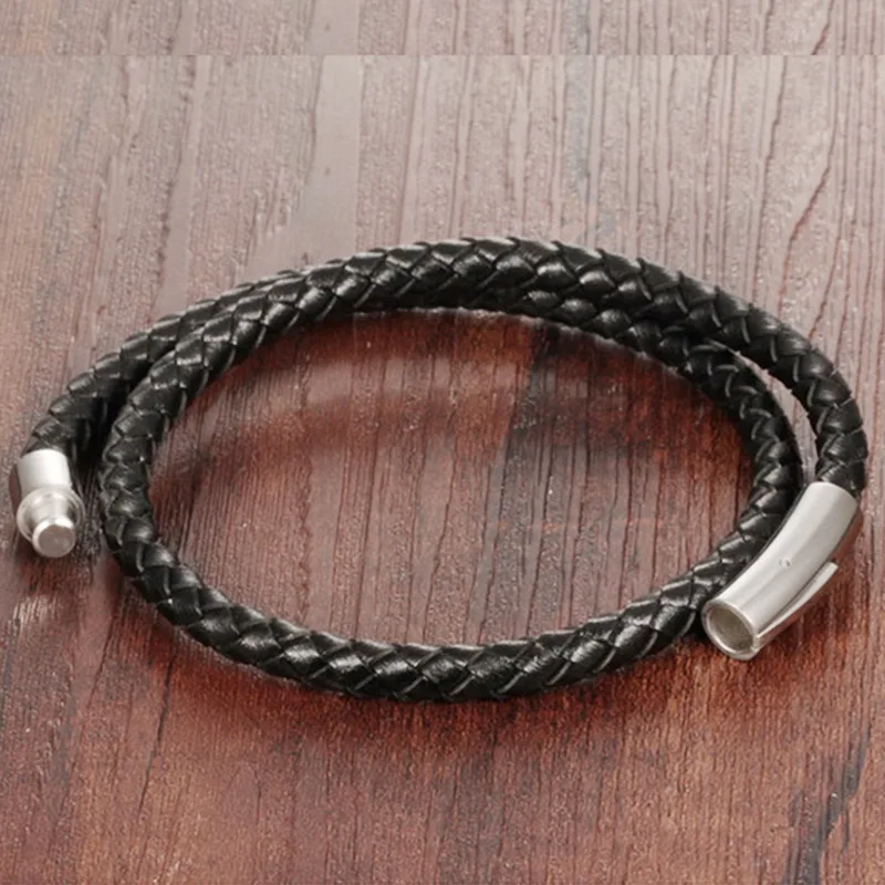 Классический мужской Многослойный кожаный браслет простой Серебристый из