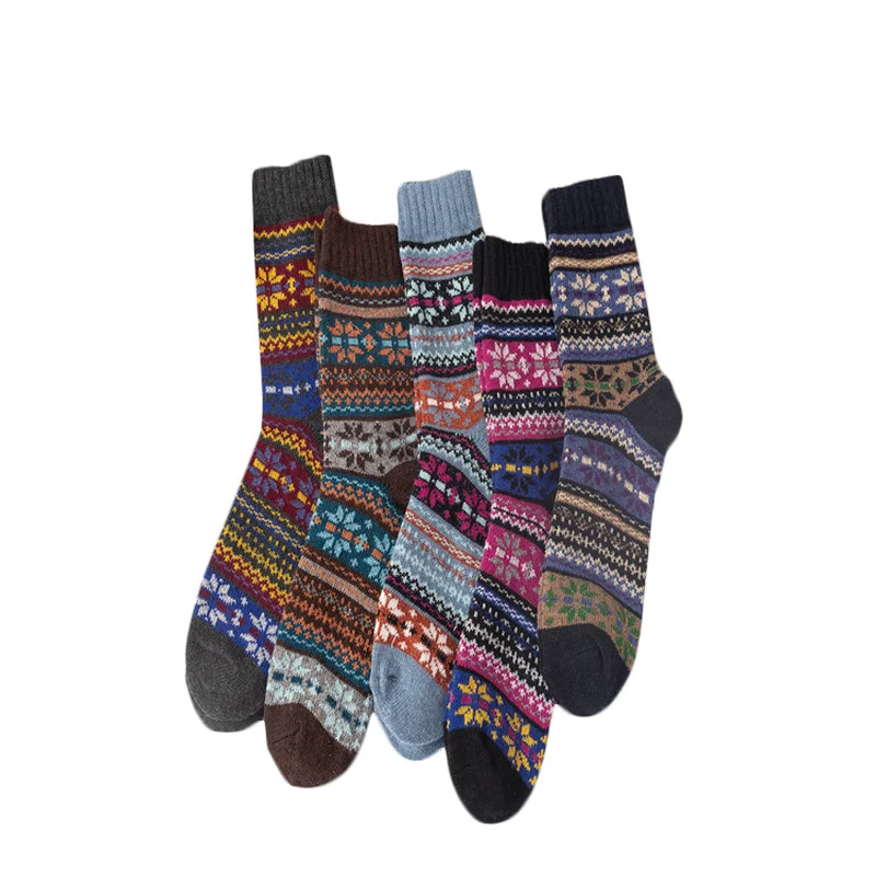 Men Women Warm Socks for Autumn Winter Ethnic Style Warm Knitted Coarse Woolen Sock