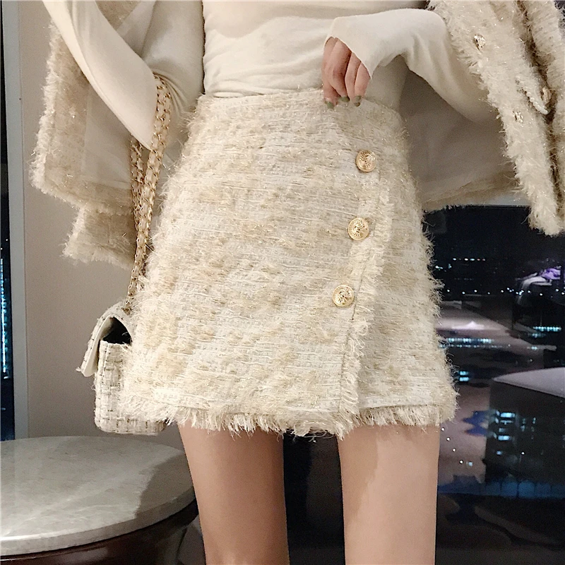 Возможно U женский бежевый твидовый пиджак мини-юбка карандаш комплект из 2