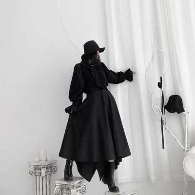 Стильная темная женская одежда Yamamoto воротник манжета из хлопка и конопли в стиле