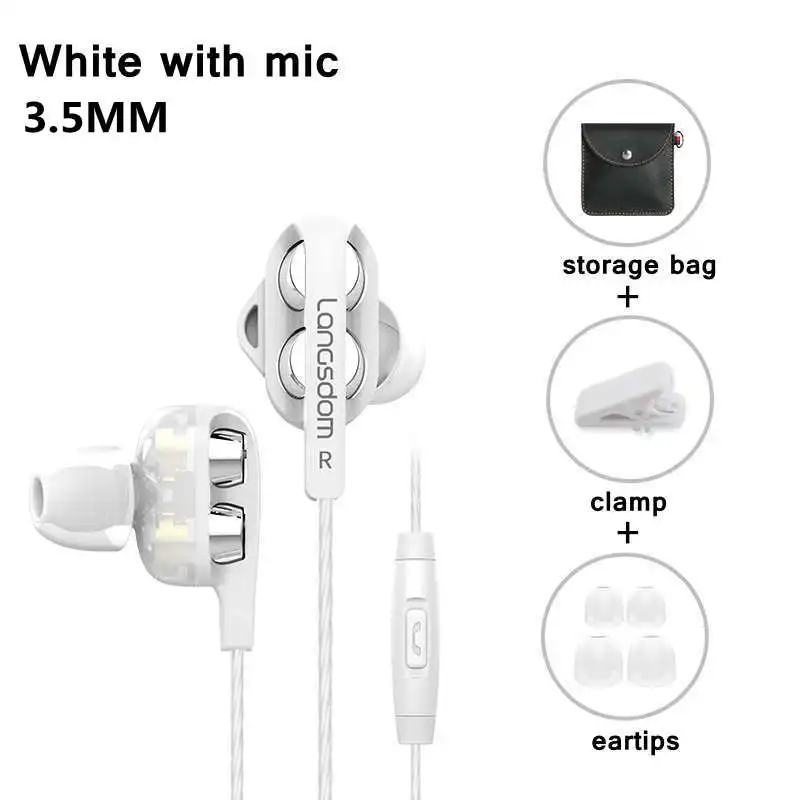 White with mic Бренд Langsdom D4C наушники проводные Hifi наушники вкладыши для телефона Xiaomi huawei meizu type c Ушные телефоны - Цвет: White with mic