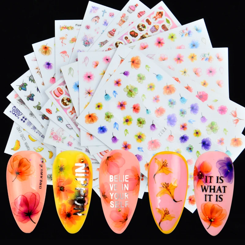 

2PC 3D Embossed Nail Sticker Flower Flamingo Adhesive DIY Manicure Slider Nail Art Tips Decorations Decals