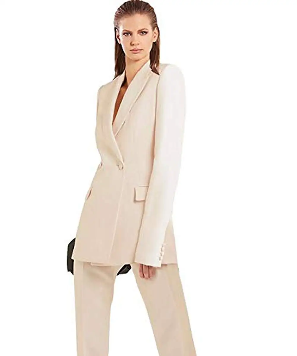 Women's double-breasted 2-piece slim-fitting suit with notched lapels, suitable for office jackets and pants