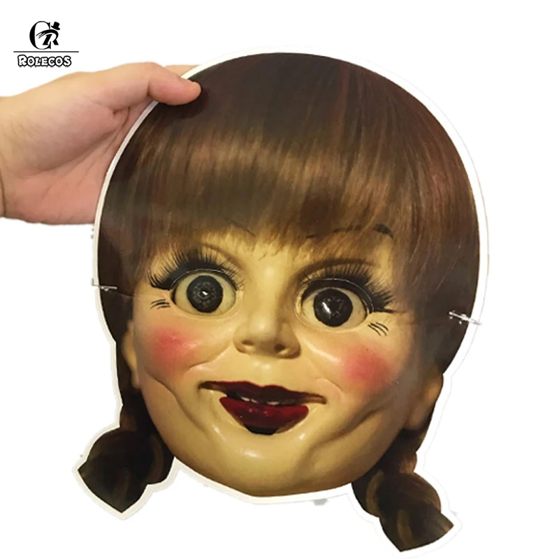 As Photo ROLECOS жуткая кукла в маске Хэллоуин Annabelle жуткий, пугающий полный головы Бумажная Маска Косплей Аксессуары маскарадные реквизиты для вечеринки - Цвет: As Photo