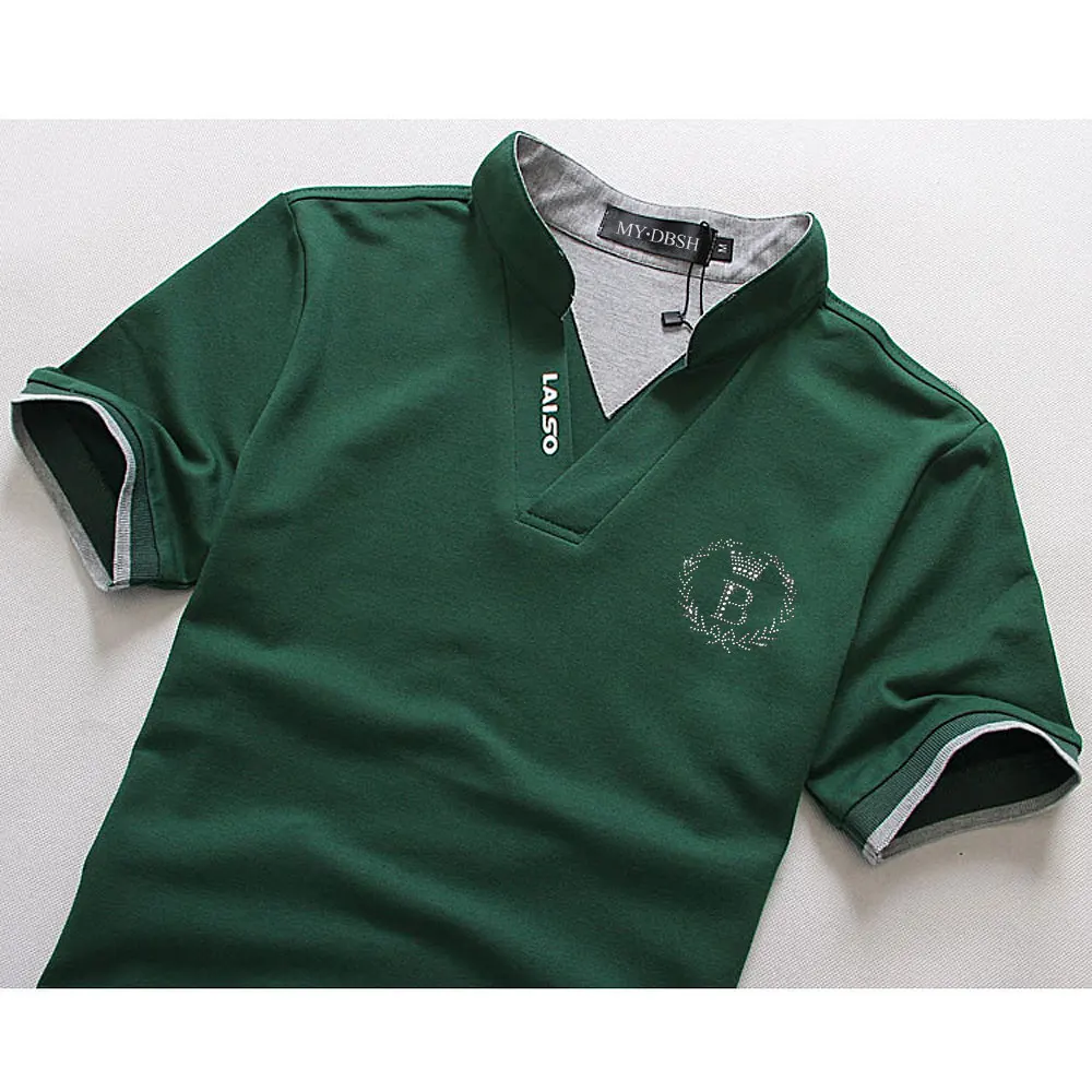 Мужская приталенная рубашка поло однотонная Повседневная с короткими рукавами и