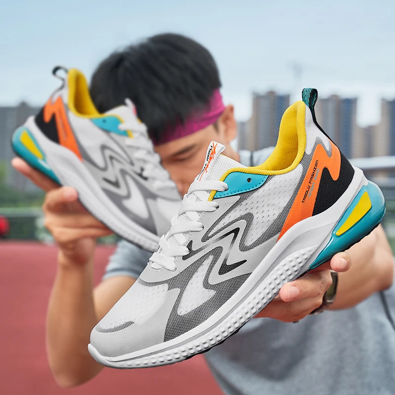 

Trend Style Men Casual Shoes 2021 New Fashion Breathable Mesh Light Personality Men's Sneakers Flying Weaving Tenis Masculino