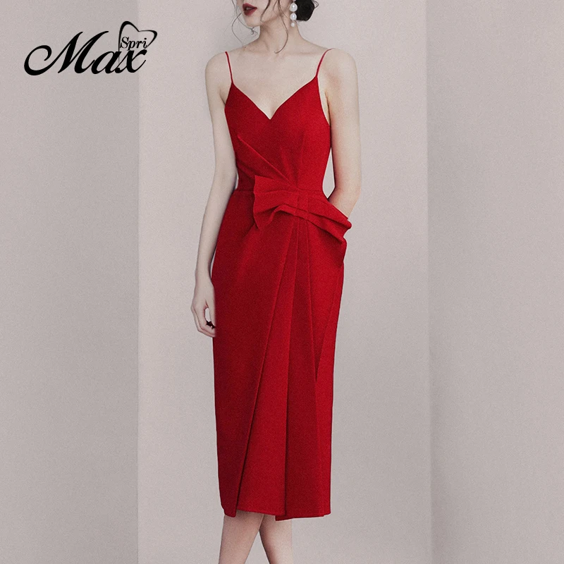 Женское Плиссированное Платье-миди Max Spri красное вечерние тное вечернее платье с
