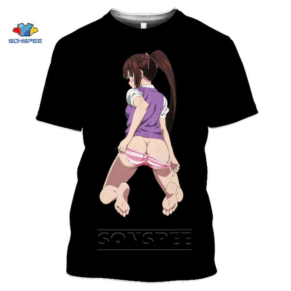 

SONSPEE Japanese Waifu Hentai Sexy Anime Girl T Shirt Women 3d Print Summer Aestheic Harajuku Streetwear T-Shirt Mens Black Top