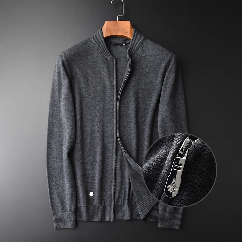 2021 Sweater Men Hight Quality Stand Collar Zipper Cardigan Sweater Male Autumn Fashion Grey Solid Color Slim Fit Sweaters Man