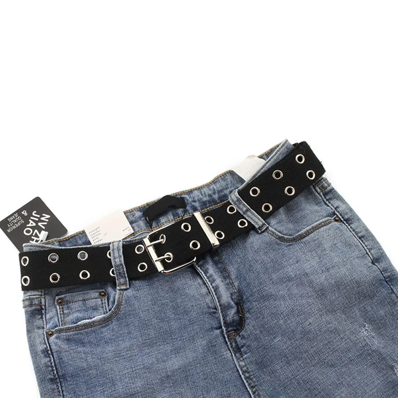 Ремень для джинсов мужчин и женщин длинный пояс с двумя рядами отверстий полыми