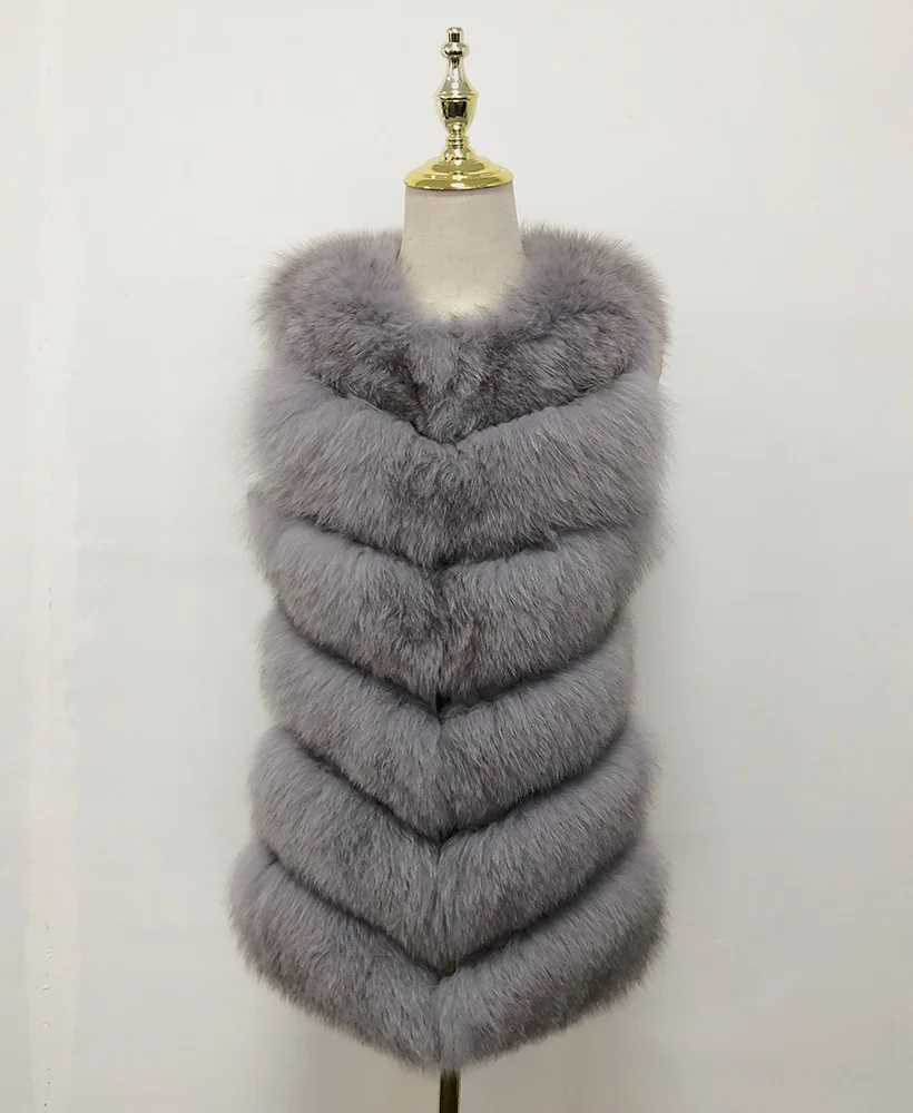 light grey Новинка, модное пальто из натурального меха, зимнее пальто, Женское пальто с поясом, меховая жилетка, женская меховая куртка, меховой жилет для дам - Цвет: light grey