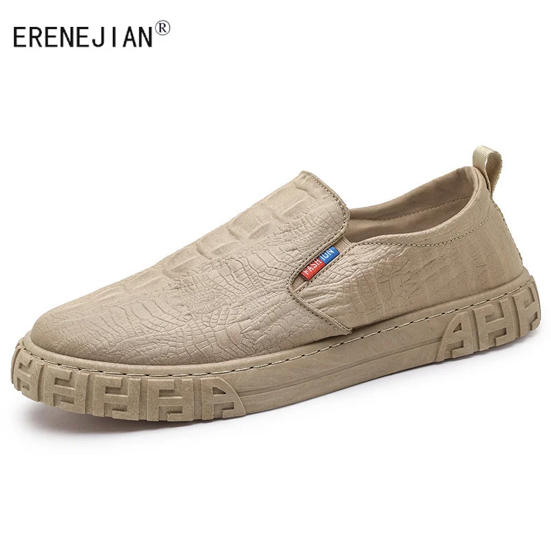 

ERENEJIAN Men's Fashion Leather Loafers Slip On Flat Sneakers For Male Soft Comfortable Driving Shoes Crocodile Pattern Footwear