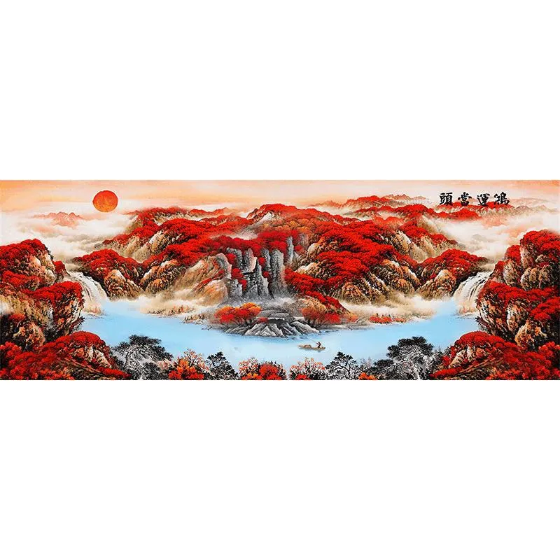

Red Landscape Fall Mountain Needlework,DIY Living Room,Sets For Embroidery kit Full Printed Cross Stitch Kits