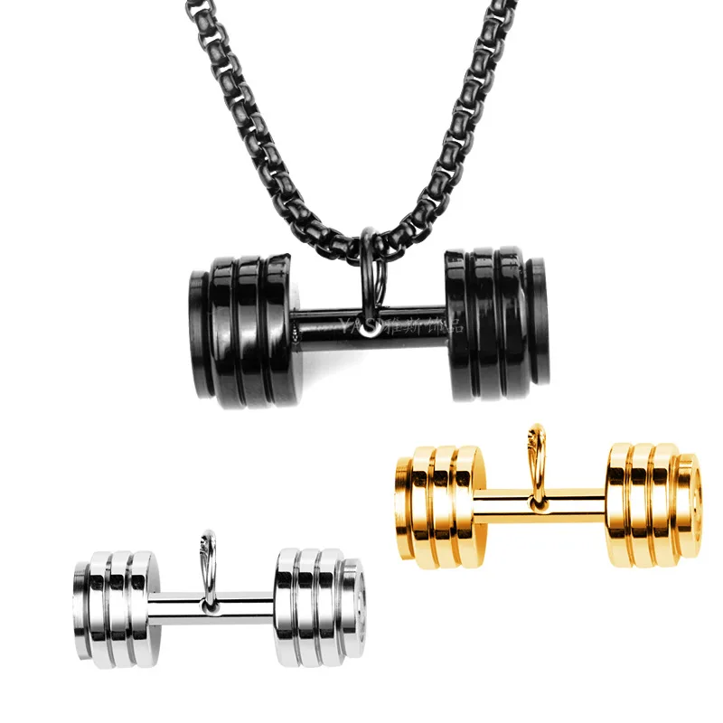 

fashion barbell necklaces mens stainless steel gold chains necklaces sports pendant jewelry for neck gifts for male accessories