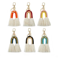 zwpon cotton thread wrapped rainbow tassel keychain for women keyring macrame bag accessories hanging jewelry christmas gifts