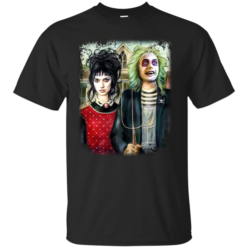Хэллоуин американский готический Beetlejuice и Лидия футболка черный темно синий для