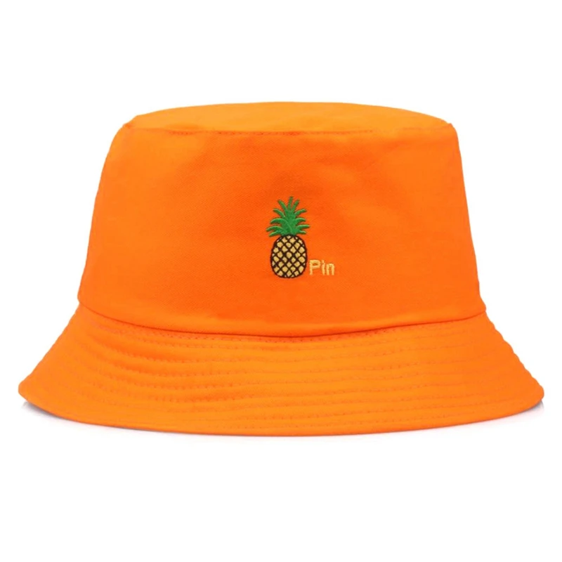Orange Pineapple SMILE Bucket Hat Double Sided Bucket Hat Smiling face Unisex Fashion Bob Cap Hip Hop Gorro Men Summer Cap - Color: Orange Pineapple