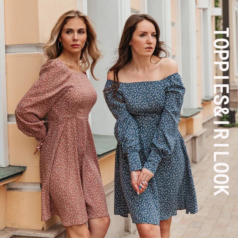 

Женское мини-платье с цветочным принтом Toppies, сарафан во французском стиле с пышными длинными рукавами, 2021