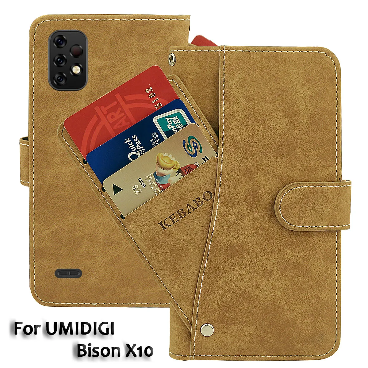 

Vintage Leather Wallet UMIDIGI Bison X10 Case 6.53" Flip Luxury Card Slots Cover Magnet Phone Protective Cases Bags