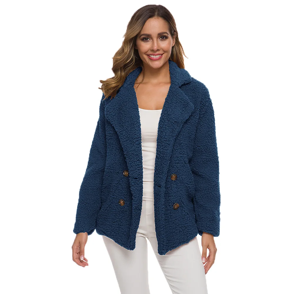 

Autumn and winter women's new plush plus velvet thick double-breasted lamb fur coat streetwear