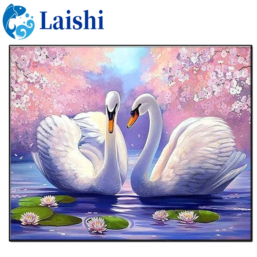 

5D DIY Graffiti, swan companion, lake view Diamond Painting Full Drill Embroidery Mosaic Picture Of Rhinestones Gift Home Decor