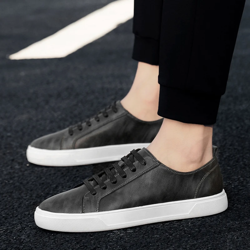 Sneakers New Casual Shoes Mens Leather Flats Lace-Up Simple Stylish Male Shoe Fashion Men trend wild casual | Обувь