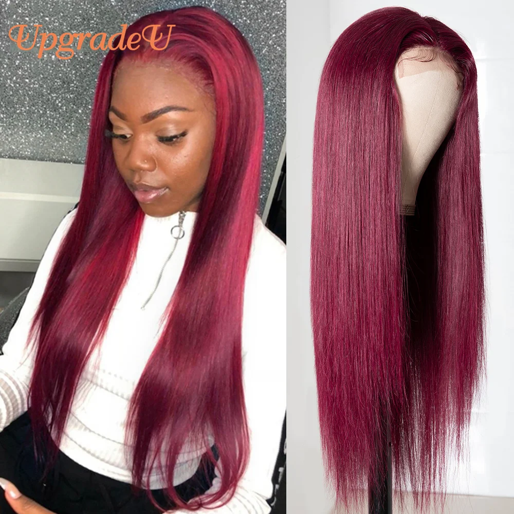 99J Brazilian Straight Lace Part Wig Human Hair Wig For Women Burgundy Pre Plucked 13X1 Lace Front Wig Straight Human hair Wigs