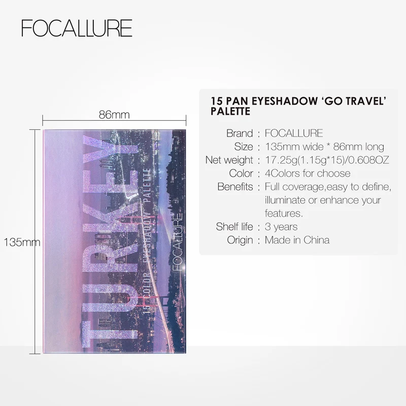 Тени для глаз FOCALLURE палитра 15 цветов водостойкая долговечная Мерцающая матовая
