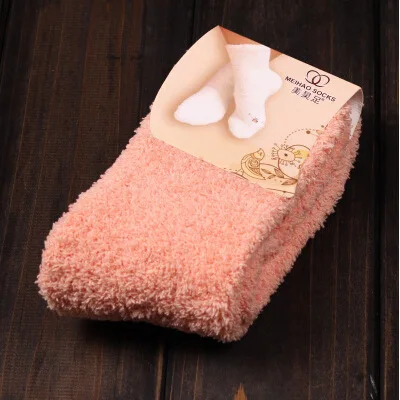 PinkOrange Женские носки для кровати, чистый цвет, пушистые, теплые, зимние, подарок для детей, мягкие носки, аксессуары для дома - Цвет: PinkOrange