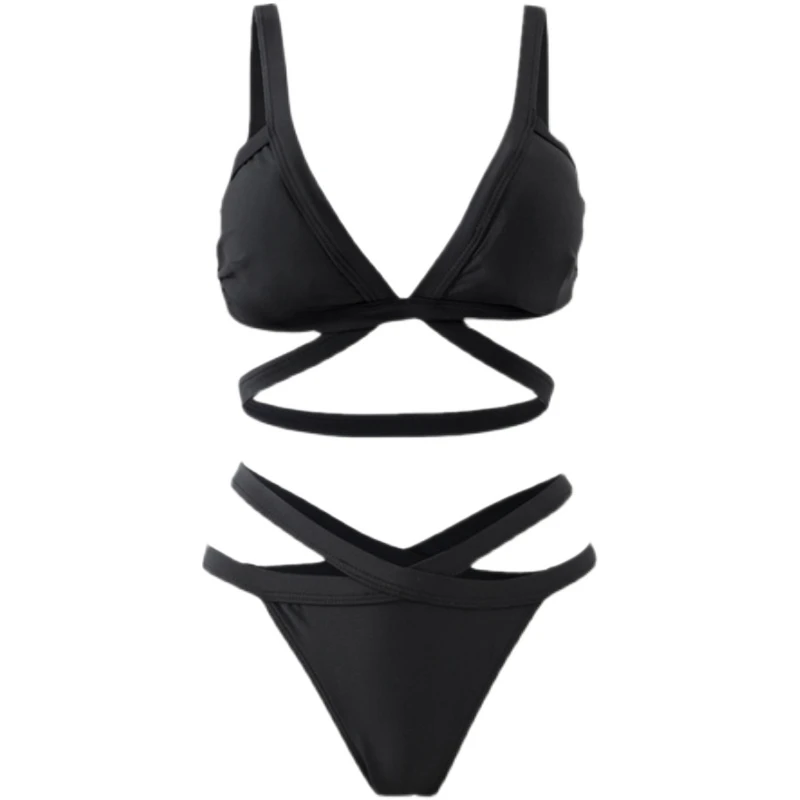 

Seaside Vacation Hot Spring Split Swimsuit Ins European and American Sexy Bikini Three-Point Small Chest Gathered Swimsuit Women