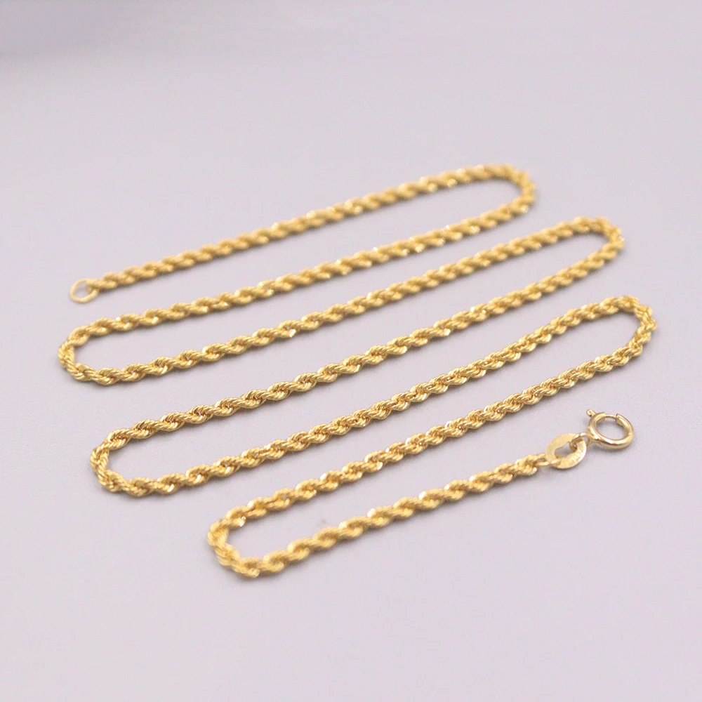 

Fine Solid 18K Yellow Gold Chain Woman Luck Rope Chain Link Necklace 17.7inch 2mmW 2.1-2.3g