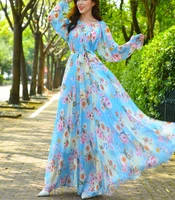 maxi dress floral printed loose chiffon fashion abaya islamic clothes muslim female saudi arabia dubai kaftan long dress summer