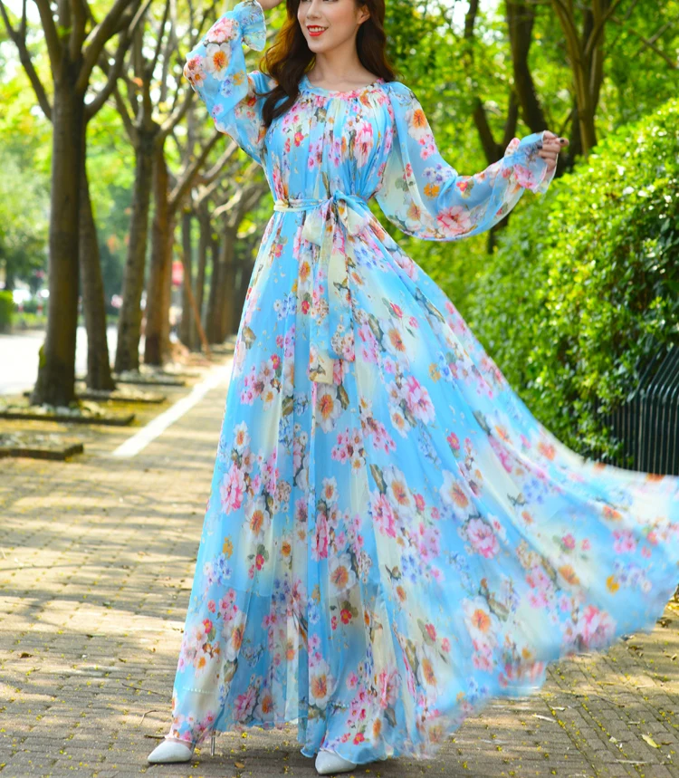 Фото Платье-Макси Шифоновое свободного покроя с цветочным принтом | Тематическая