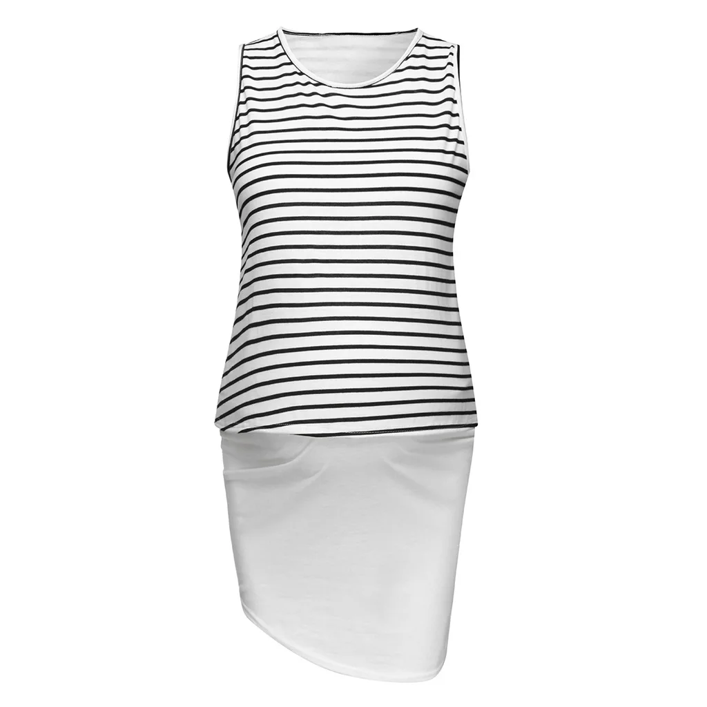 

New Pregnancy Dress Summer Striped Sleeveless Irregular Fake Two-piece Dress Fashion Elegant Maternity Clothing