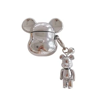 fashion silver electroplate bear head bear pendant apple airpods 1 2 pro case cover airpod case air pods case airpods pro case