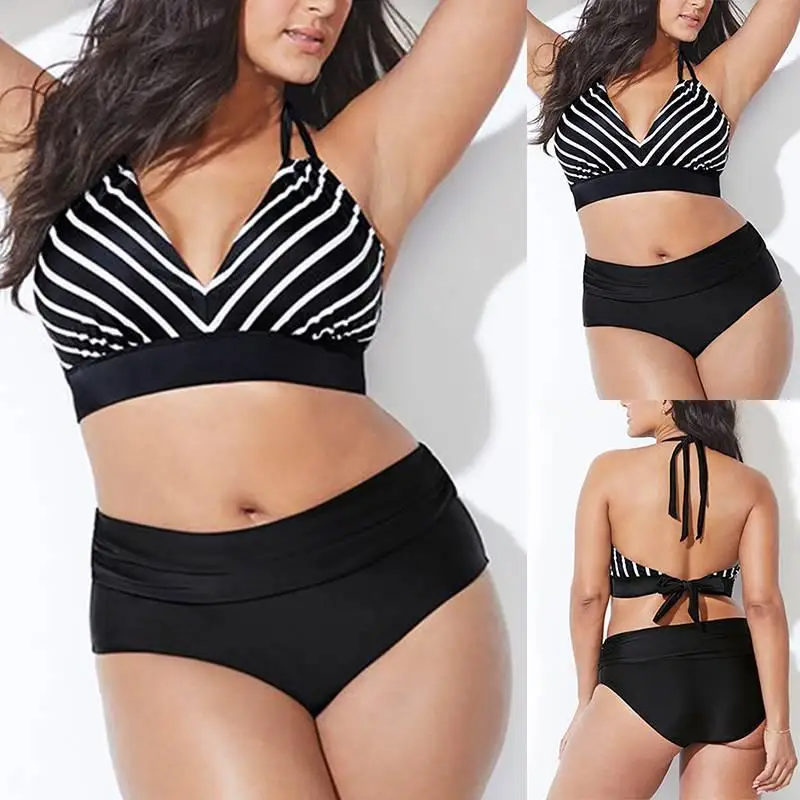 

Plus Size Bikini Set For Women Push Up Sexy Swimwear Stripe Separate Swimsuits Biquini Summer