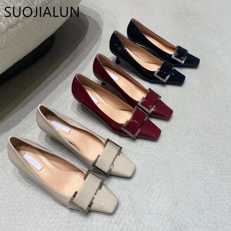SUOJIALUN высокого качества Женские туфли-лодочки без шнуровки квадратный носок