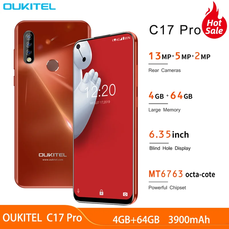 Смартфон OUKITEL C17 Pro Android 9 0 6 35 дюйма 19: 4 ГБ 64 4G band мобильный телефон отпечатки
