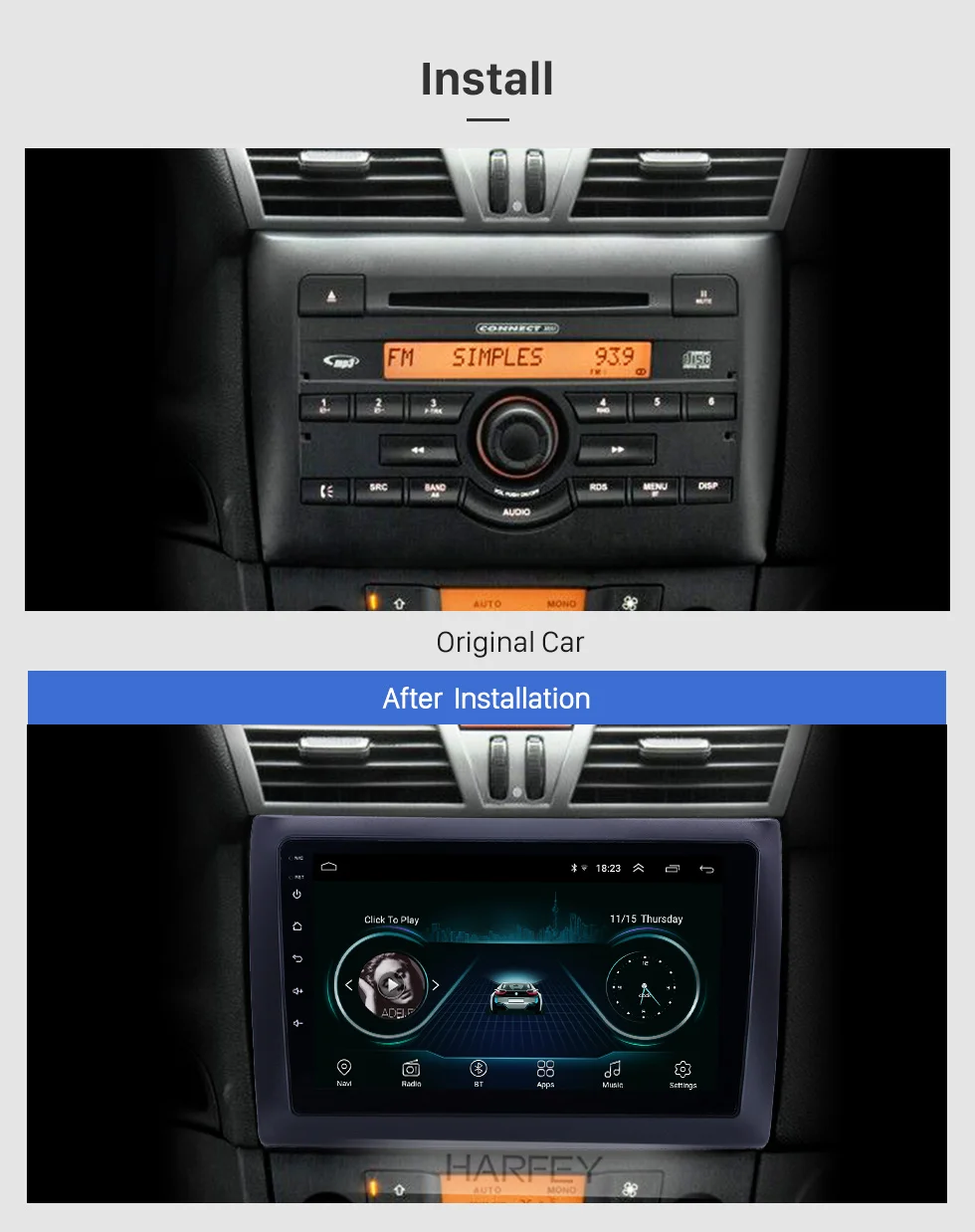 Harfey Android 8,1 HD сенсорный экран 9 дюймов для 2010 Fiat Stilo GPS автомобильный радиоприёмник поддержка OBD2 SWC Carplay DVR Автомобильный мультимедийный плеер