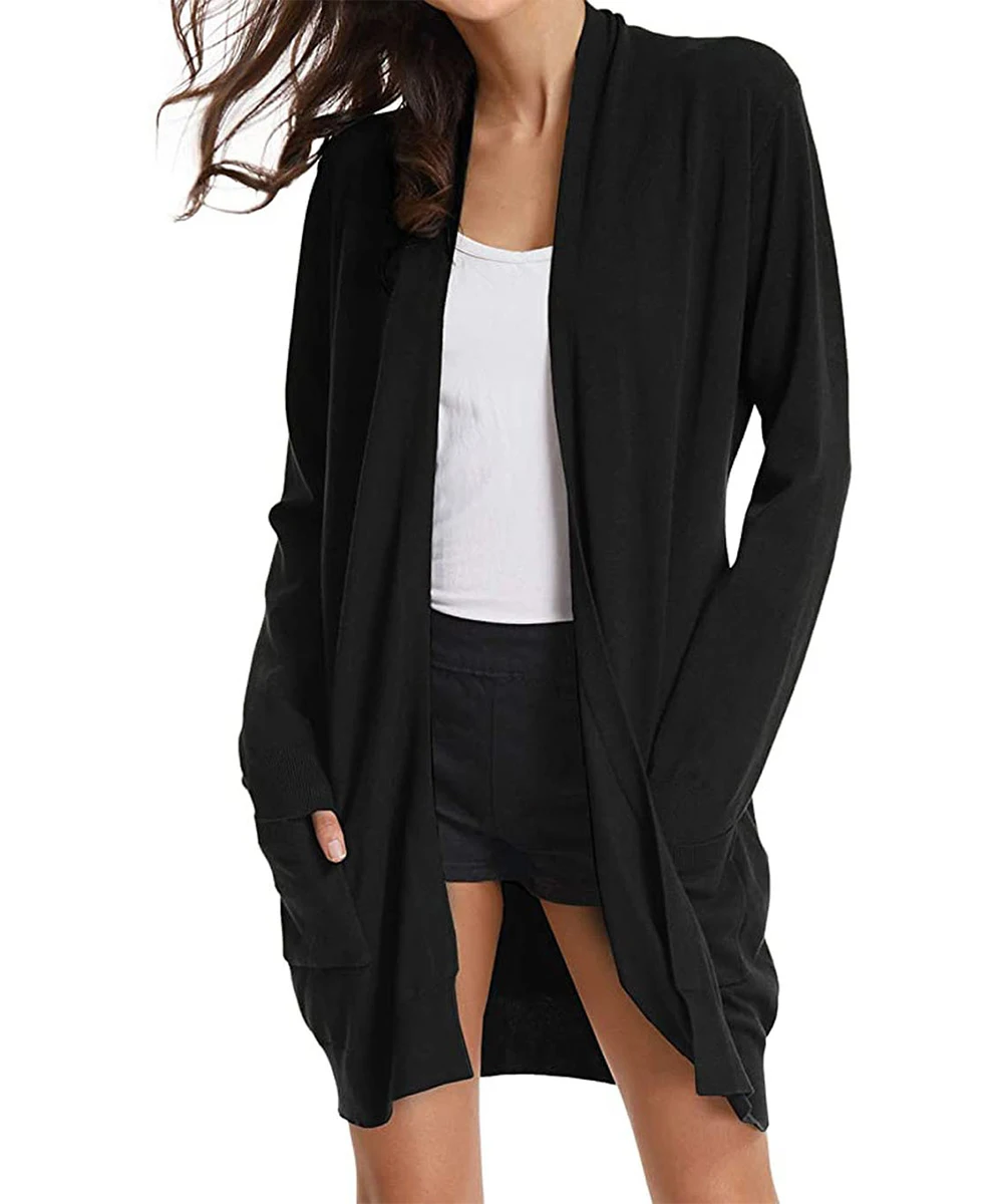 Женская Осенняя одежда, однотонный кардиган, повседневное пальто с карманами и длинными рукавами, женская верхняя одежда с карманами, черны... от AliExpress WW