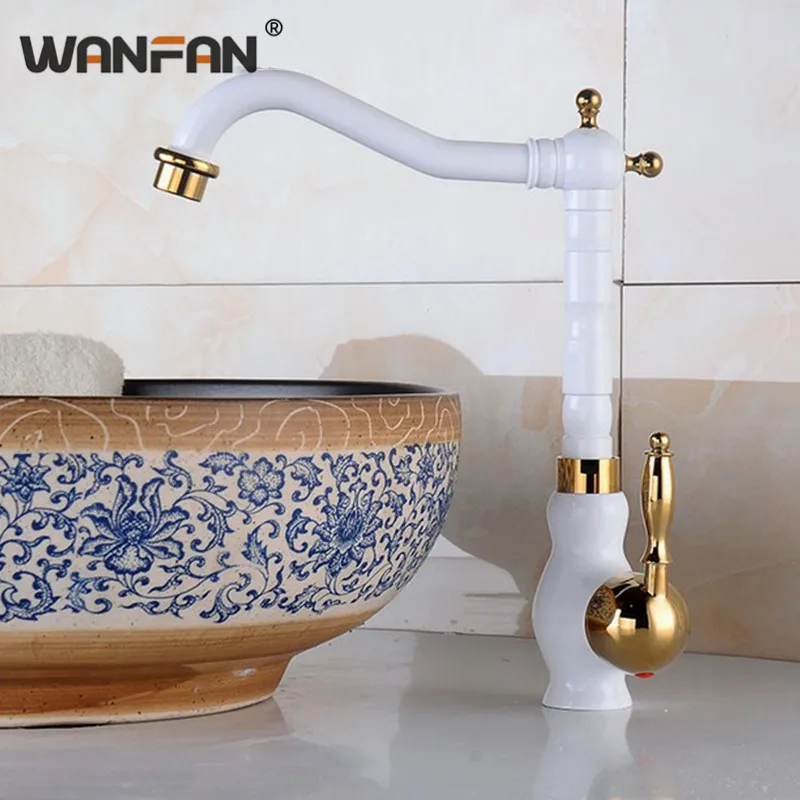 Классический роскошный смеситель для раковины белый и золотой ванная раковина